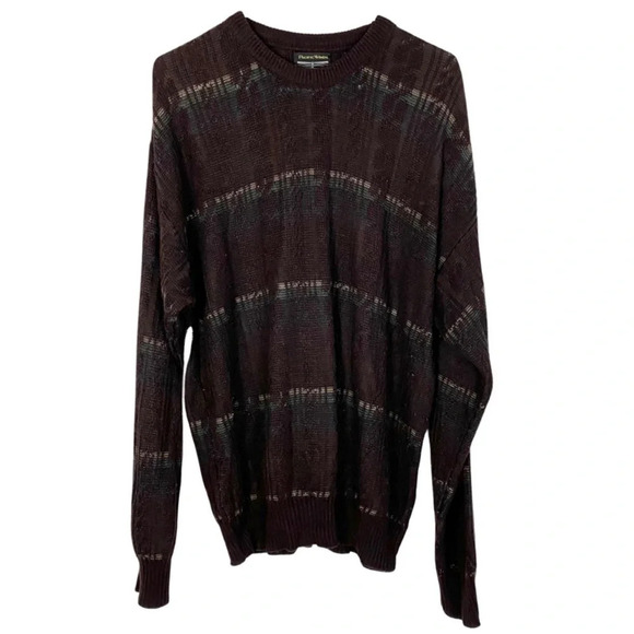 Vintage 80s 90s Oversized Grandpa Pullover Sweater Unisex XL Brown Long Sleeve - Picture 1 of 9